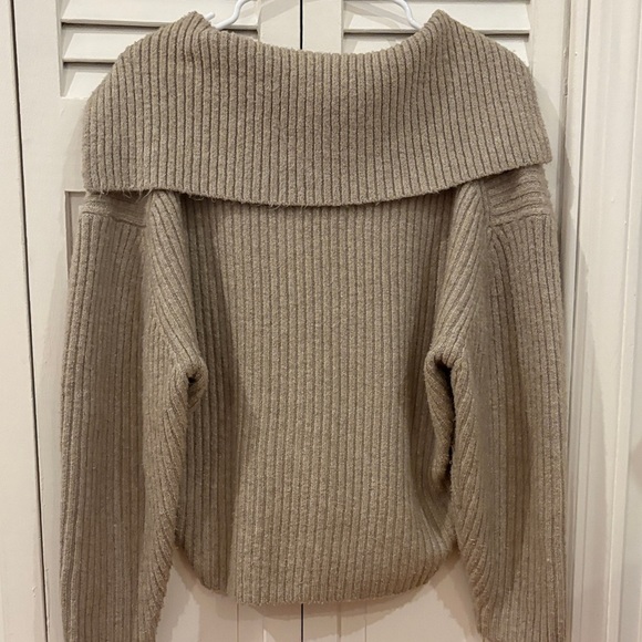 Women's Tan Deep V-Neck Sweater - Picture 9 of 13